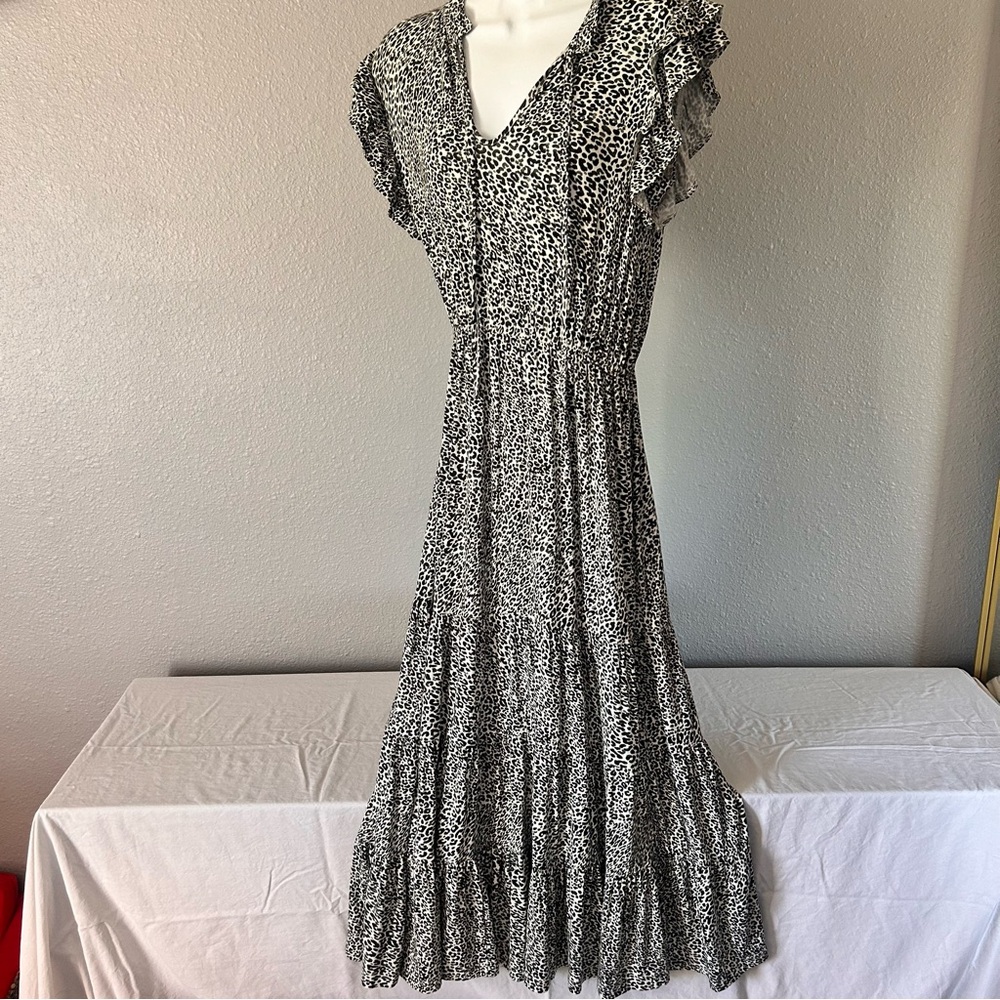 BB Dakota by Steve Madden Black White Midi Dress Natalya Tiered NWT Small